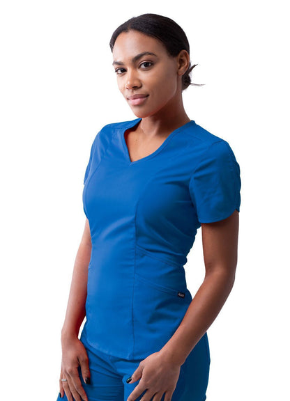 Adar Women's Modern V-Neck Scrub Top - Red Ochre - Royal Blue - Spring Leaf