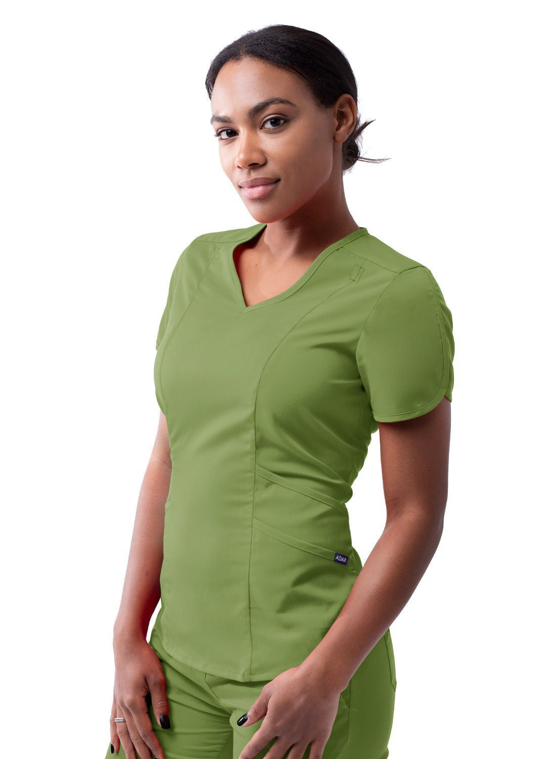 Adar Women's Modern V-Neck Scrub Top - Red Ochre - Royal Blue - Spring Leaf