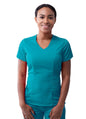 Adar Women's Modern V-Neck Scrub Top - Teal Blue - White - Wine