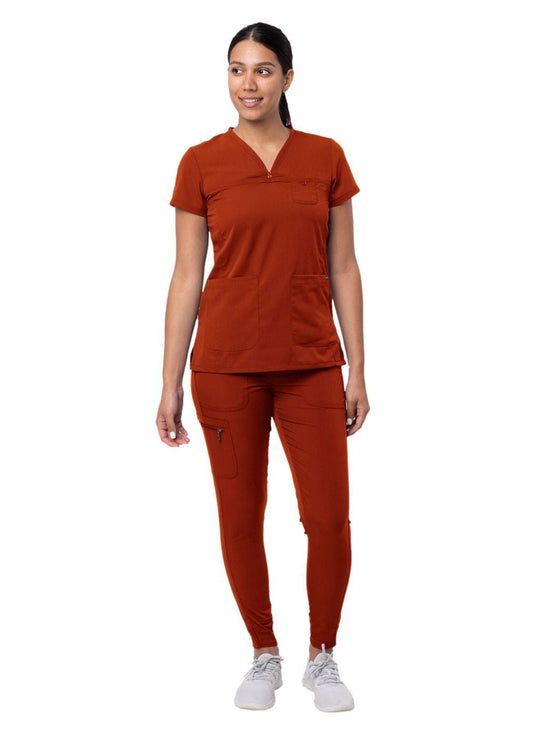 Adar Women's Movement Booster Jogger Scrub Set - Red Ochre - Royal Blue - Spring Leaf