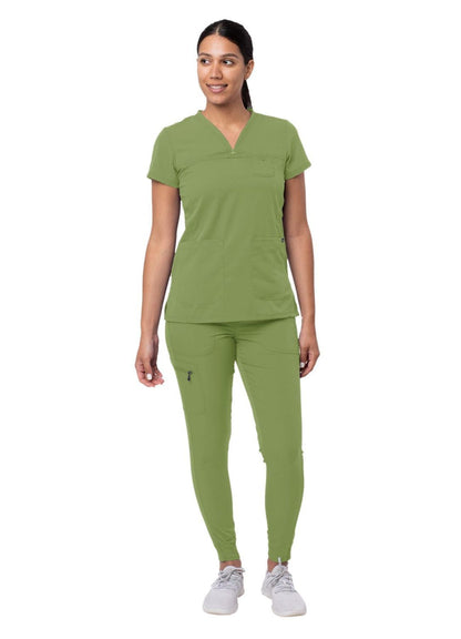 Adar Women's Movement Booster Jogger Scrub Set - Red Ochre - Royal Blue - Spring Leaf