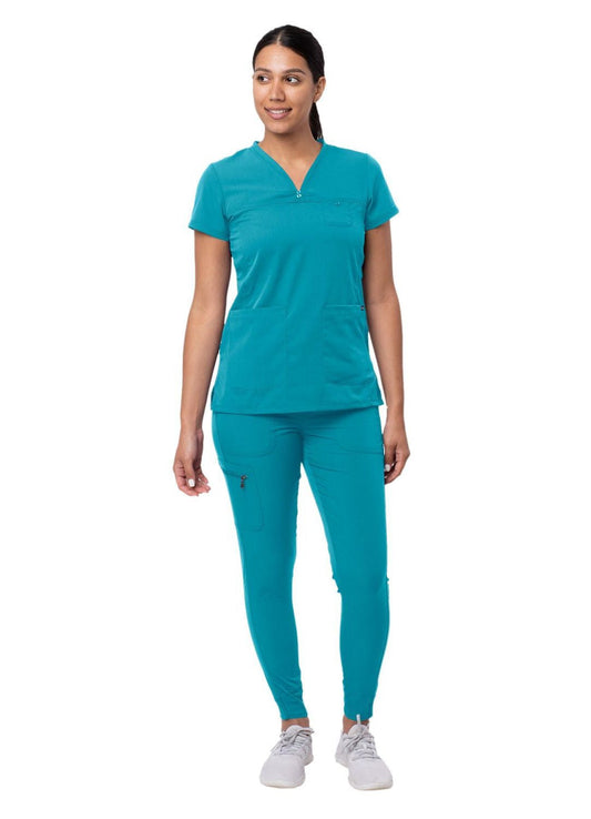 Adar Women's Movement Booster Jogger Scrub Set - Teal Blue - White - Wine