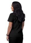 Adar Women’s Mock Wrap Top - Black -Burgundy - Caribbean Blue