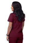 Adar Women’s Mock Wrap Top - Black -Burgundy - Caribbean Blue