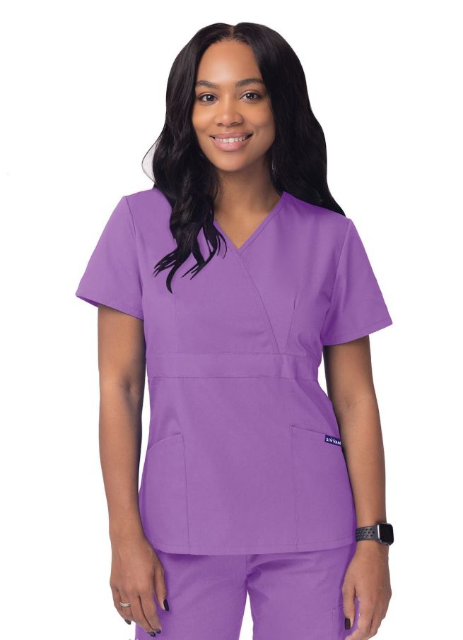 Adar Women’s Mock Wrap Top - Mandarin Orange - Lavender - Charcoal