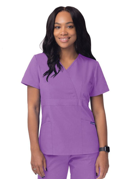 Adar Women’s Mock Wrap Top - Mandarin Orange - Lavender - Charcoal