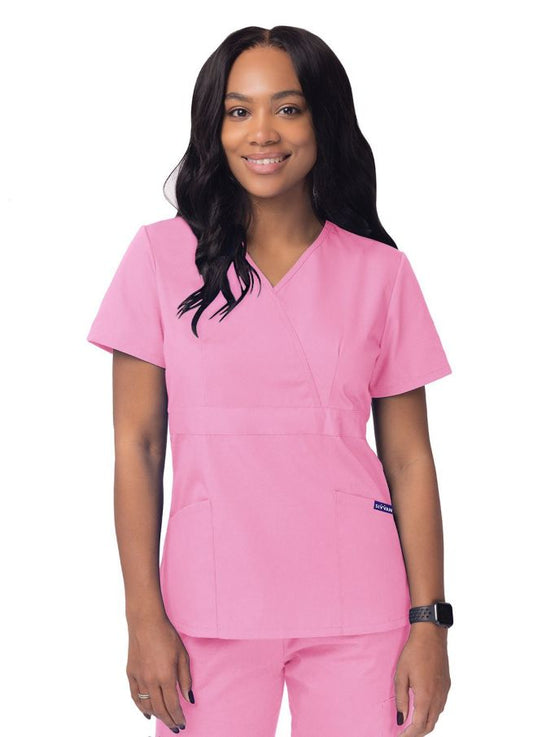 Adar Women’s Mock Wrap Top - Teal Blue - White - Sherbet