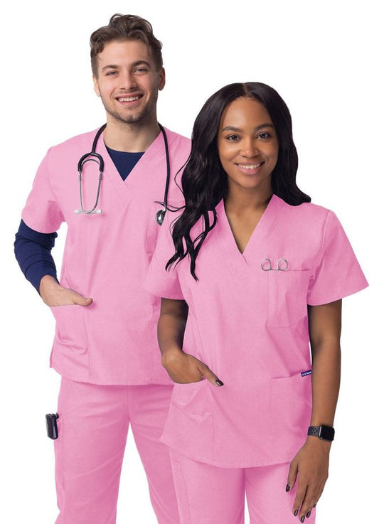 Adar Unisex V-Neck 3 Pocket Top  - Teal Blue - Soft Pink - White