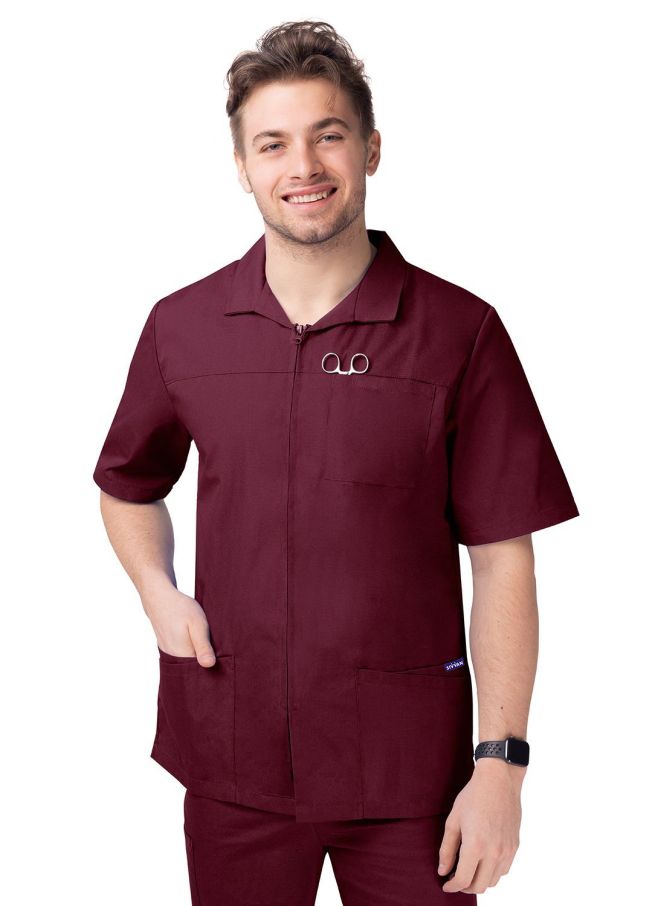 Adar Men's Zippered Short Sleeve Jacket - Charcoal - Burgundy - Ceil Blue