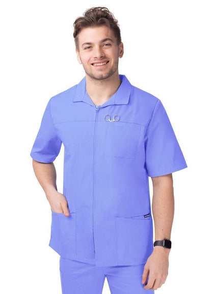 Adar Men's Zippered Short Sleeve Jacket - Charcoal - Burgundy - Ceil Blue