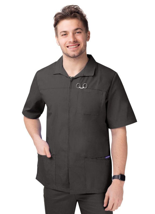 Adar Men's Zippered Short Sleeve Jacket - Charcoal - Burgundy - Ceil Blue
