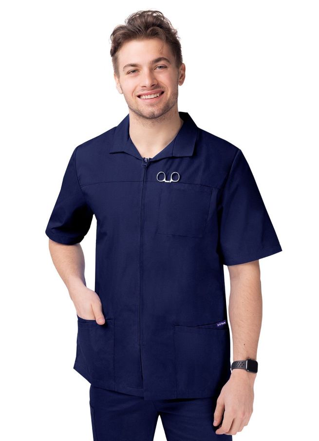 Adar Men's Zippered Short Sleeve Jacket - Hunter Green - Navy - Royal Blue - White