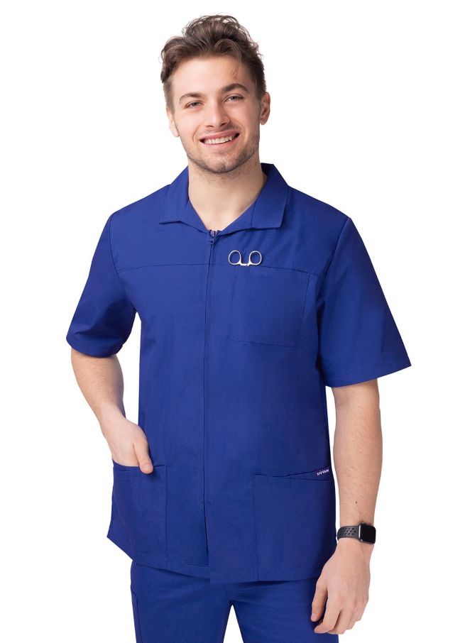 Adar Men's Zippered Short Sleeve Jacket - Hunter Green - Navy - Royal Blue - White