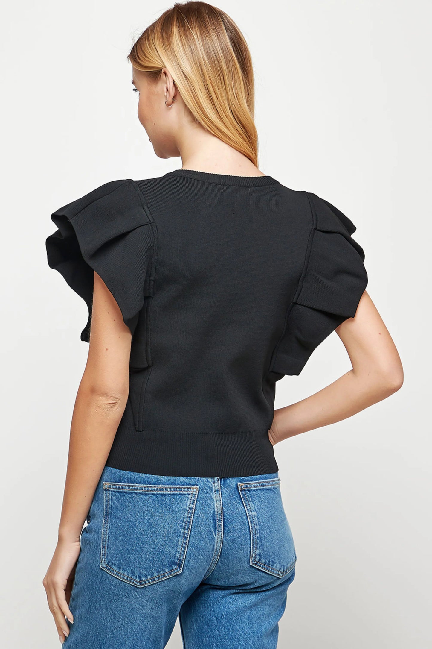 Ruby & Jenna Women's Pleated Cap Sleeve Knit Top