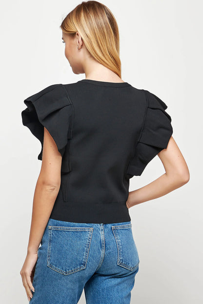 Ruby & Jenna Women's Pleated Cap Sleeve Knit Top