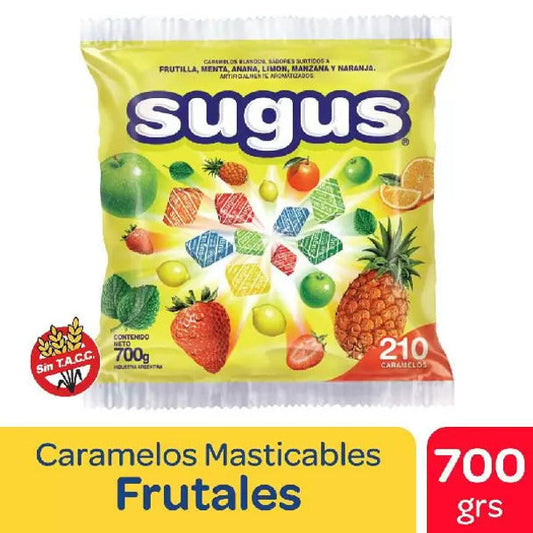 Pampa Direct Sugus Surtidos Soft Candy Blocks Assorted Flavors Strawberry, Orange, Pineapple, Mint, Lemon & Green Apple, Gluten-Free, 700 g / 24.7 oz bag